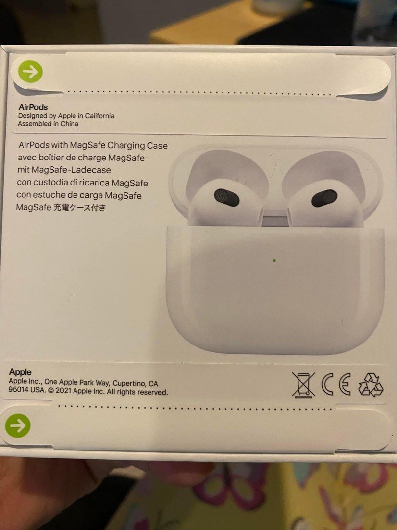Airpods 3rd Gen (Category: Earphones) located in Calamba. Submitted by denbethany (Listing ID 1245536064, Image 1). Description: For sale! Brand new Airpods with Magsafe Charging Case Original Price:13k Selling for:10k.