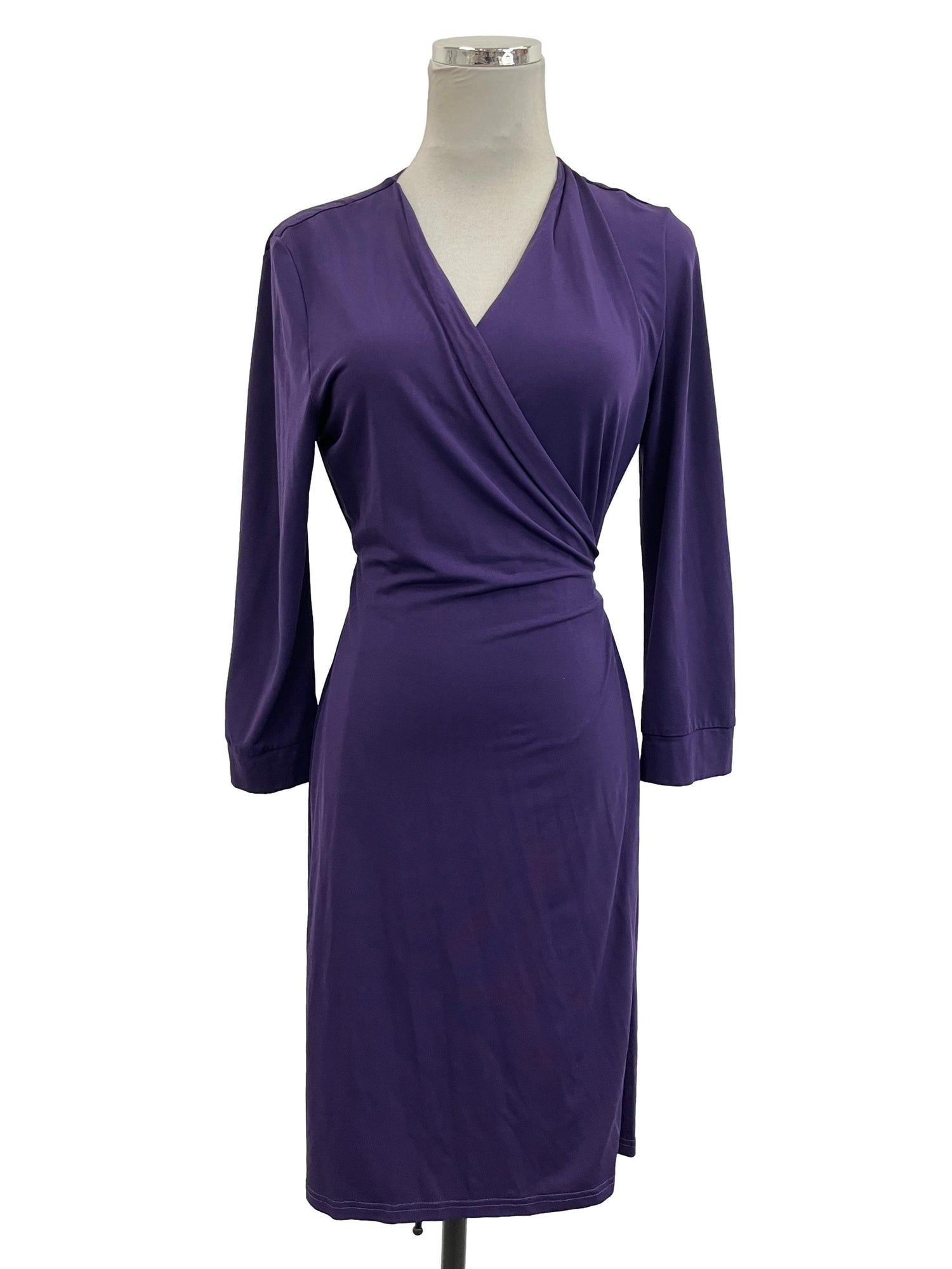 Purple long shop sleeve wrap dress