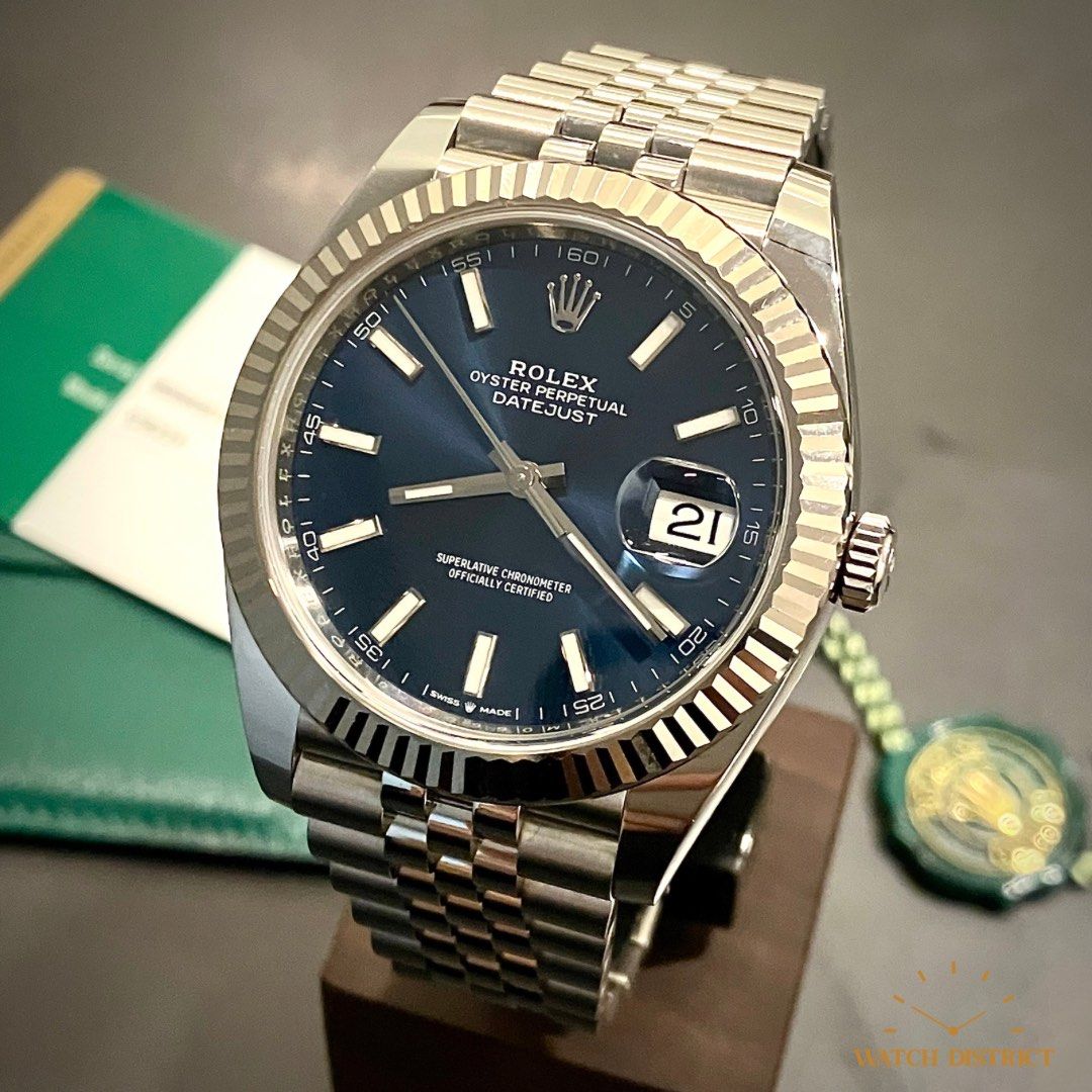 BEST Rolex 41mm OP Datejust Blue Dial Jubilee Fluted Bezel 126334 FULL SET