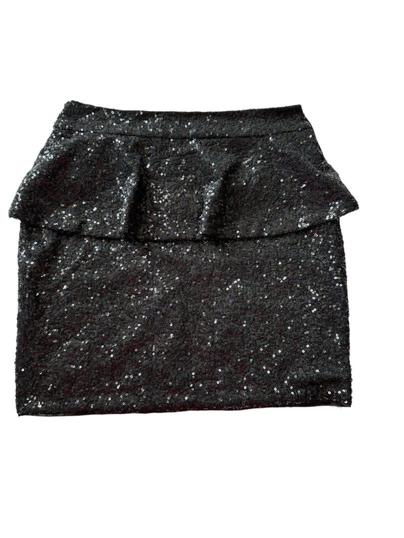 Black Peplum Sequin Skirt