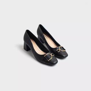 BRAND NEW Alberto Women’s Black Shoe Pumps Heels Leather with Gold Detail Miu Miu Style School Doll Shoes