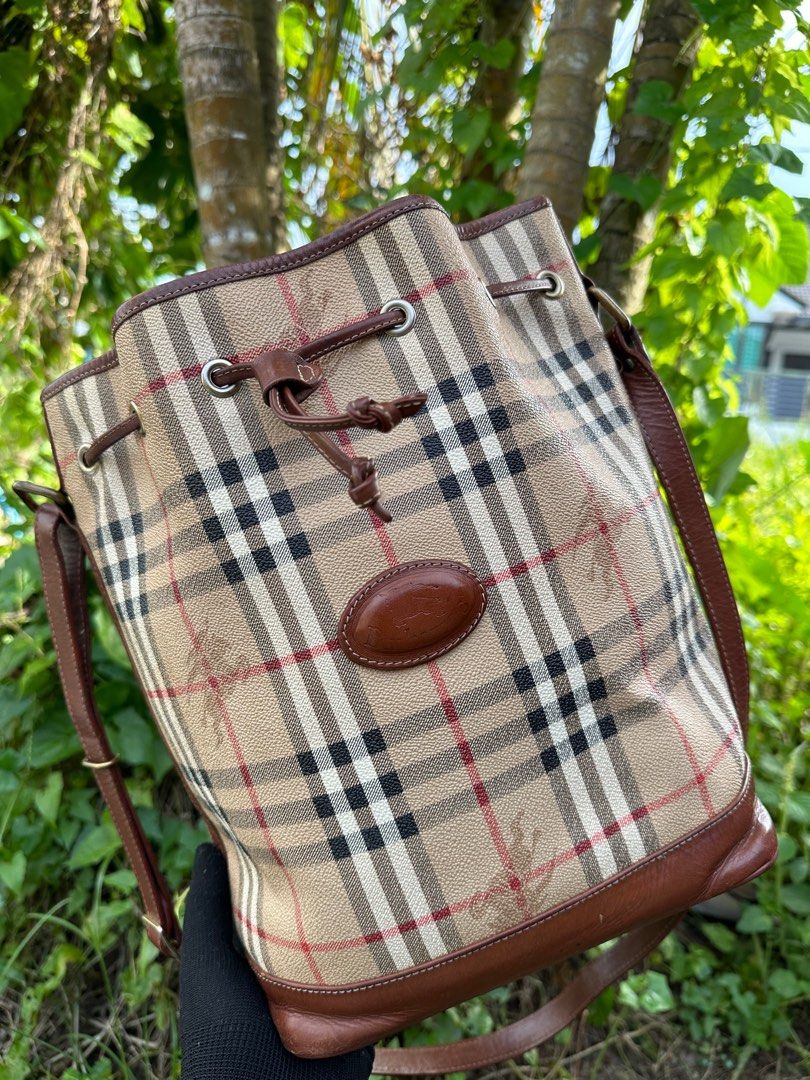 Burberry Check Drawstring Bucket Bag