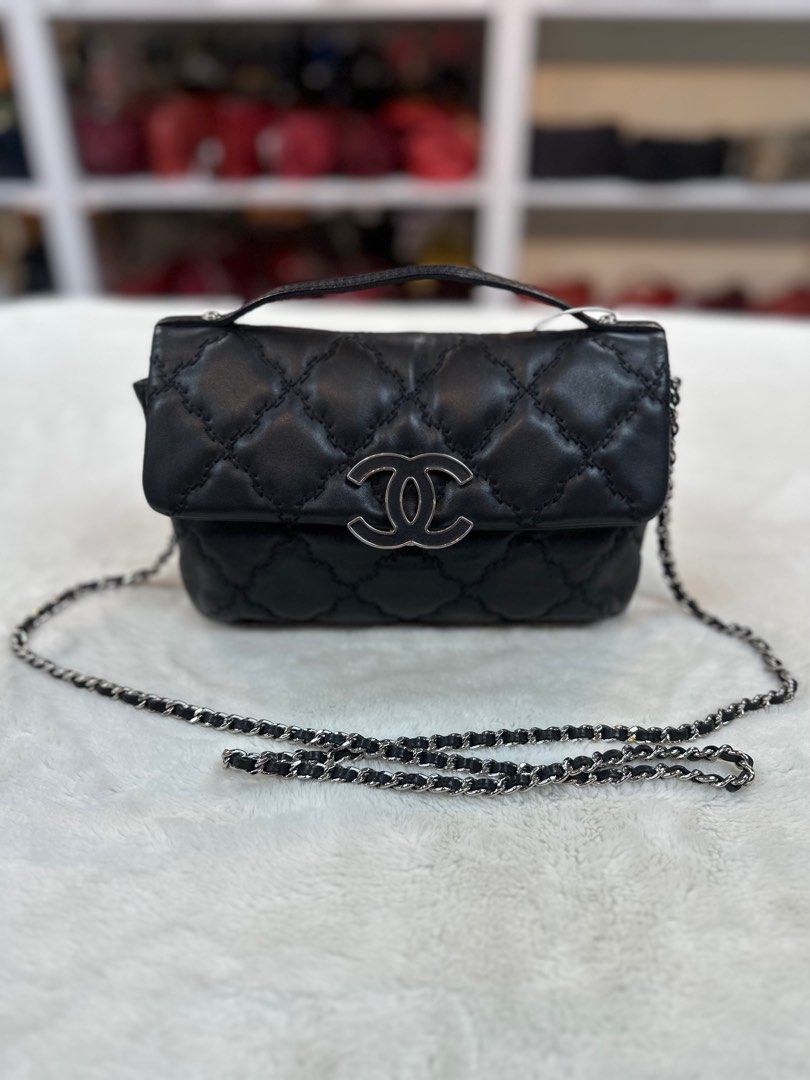 Chanel Blue Quilted Calfskin Leather Hampton Mini Flap Bag