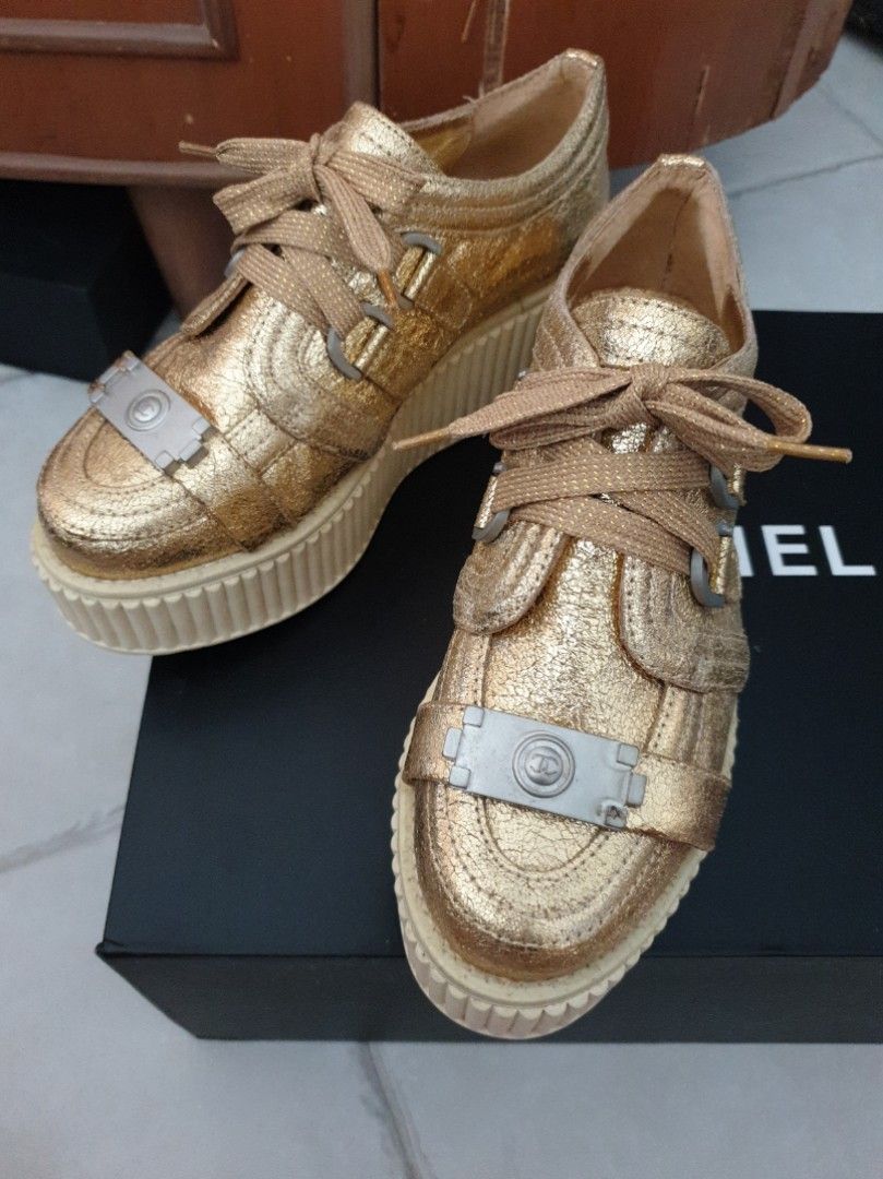 Chanel Rare Gold Leather Platform Sneakers - Size 36, Luxury, Sneakers &  Footwear on Carousell