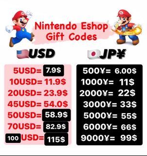 Japan Nintendo eShop digital prepaid code