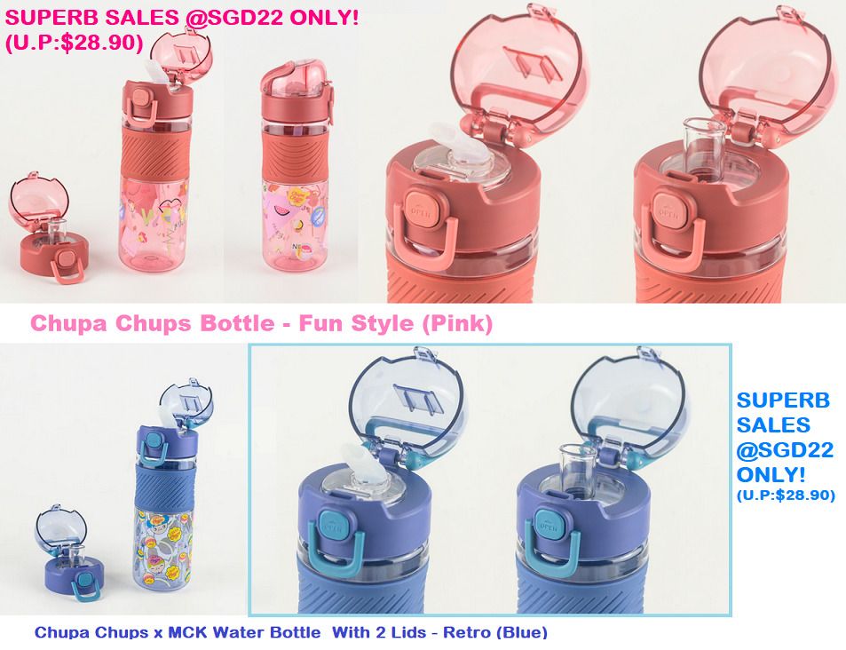 Niche Babies - Chupa Chups x MCK Water Bottle, With 2 Lids