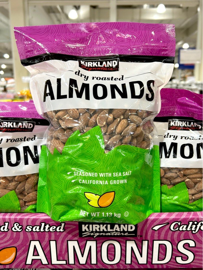 Costco好市多 Kirkland Signature 科克蘭 鹽烤杏仁 1.13公斤 roasted almonds, 食物和飲料, 罐裝