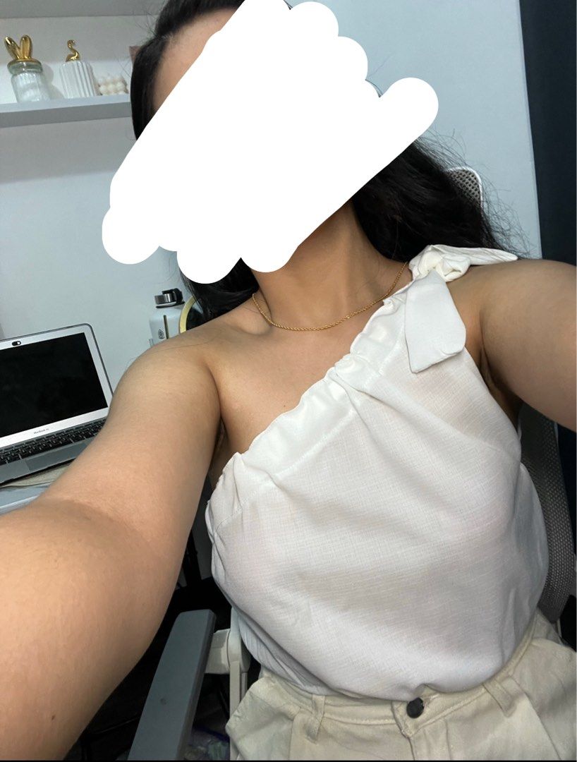 Cream Soft Chiffon One-shoulder Tie Top (Category: Sleeveless) located in Quezon City. Submitted by aces_ (Listing ID 1244975144, Image 2). Description: Used once only Excellent like new condition Bought for Php 350 Selling low at Php 133 only Fabric is suitable for formal events / celebrations .