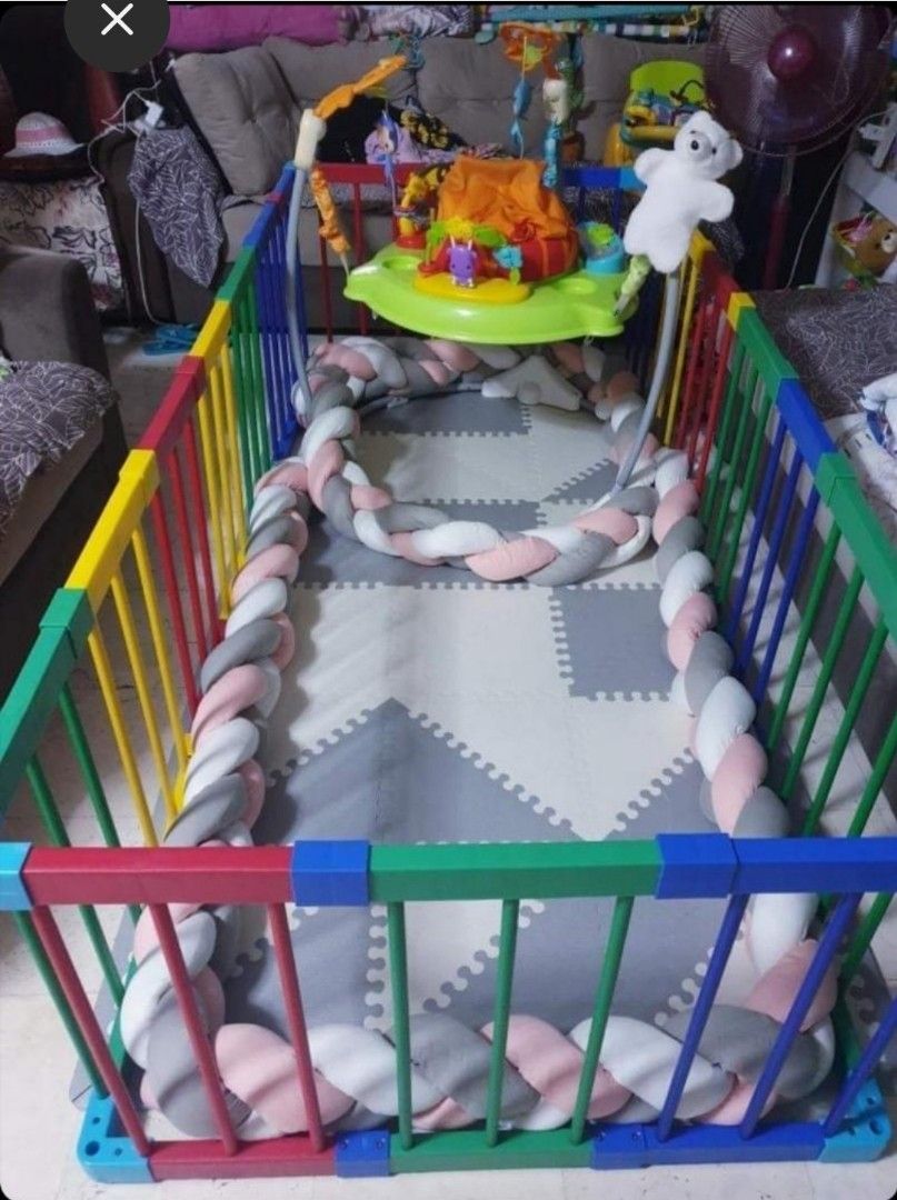 CuddleBug Playpen play Fence (Category: Infant Playtime) located in Taguig. Submitted by MCSison (Listing ID 1245444070, Image 1). Description: Rfs: outgrown by my kid. Had improvements made on it as seen on 2nd pic. I had foam installed for comfort and safety. 22 Detachable Panels. Cocolala Braid not included/sold separately..