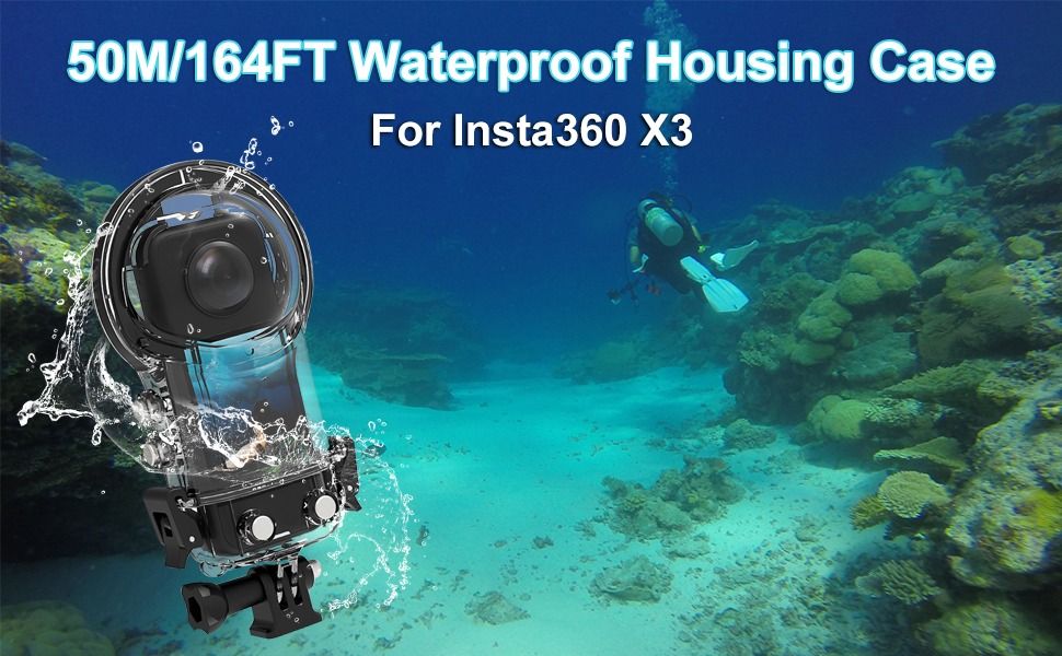 Waterproof Housing for Insta360 X3, 50M/164FT Dive Case Underwater