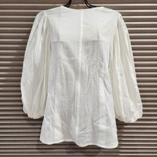 [F] 日本品牌SNIDEL米白色蓬蓬袖棉質長袖上衣 細緻紋理 可單穿 可內搭