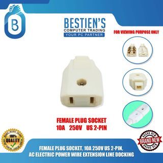 FEMALE PLUG SOCKET, 10A 250V US 2-PIN, AC ELECTRIC POWER WIRE EXTENSION LINE DOCKING