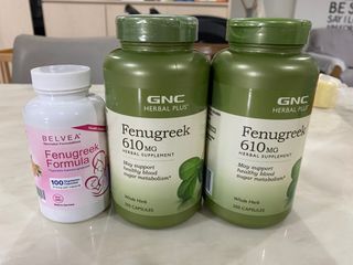 Fenugreek - 1 x new GNC. 1 x used GNC. 1 x used small GNC. 1 x new Belvea. 450 ~ capsules