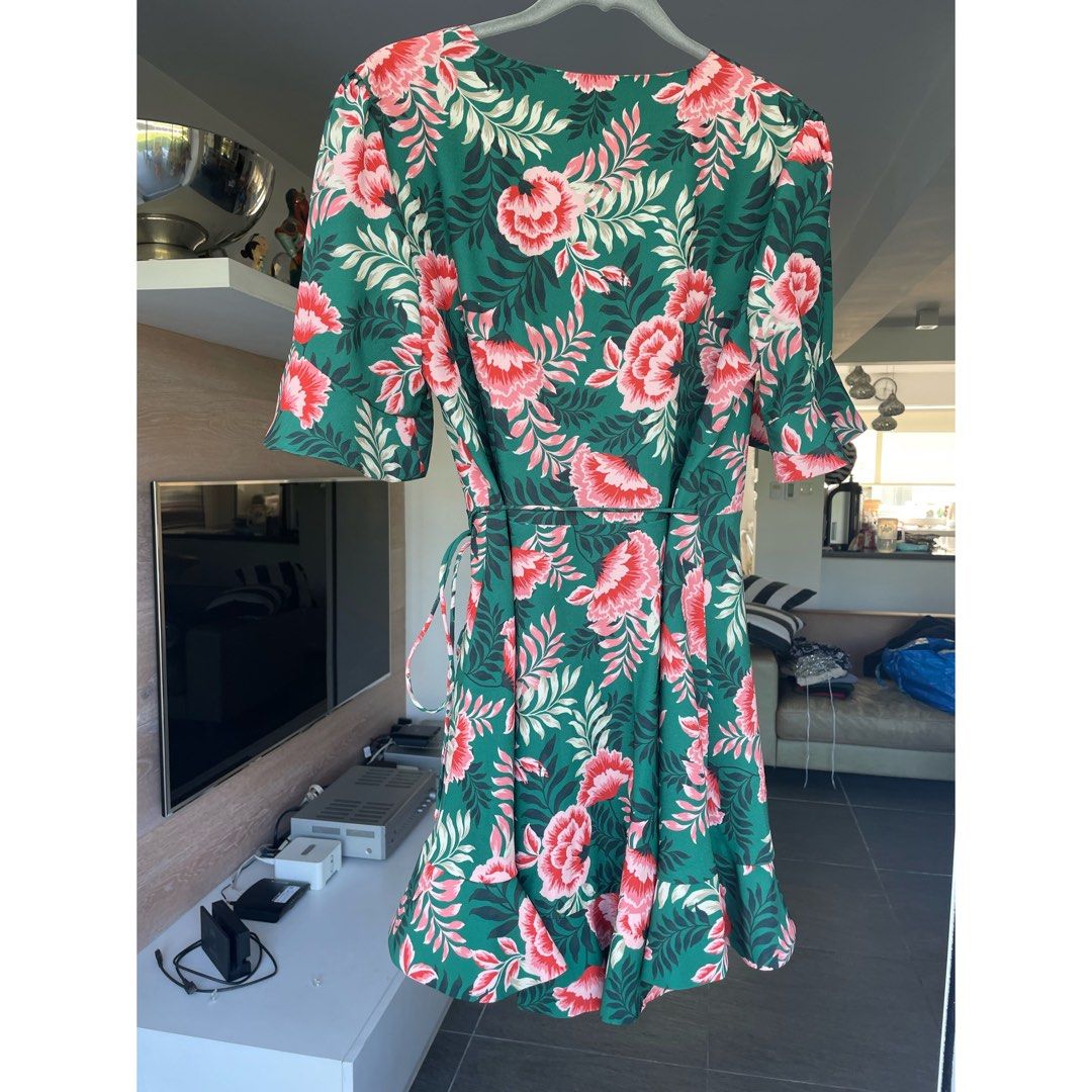 Finders Keepers Green Floral Wrap Dress