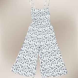 Colza Feminine White and Blue Floral Romper - HQ Fabric