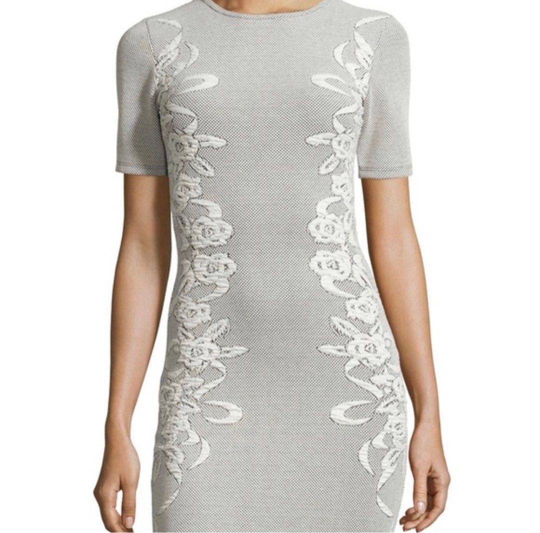 French Connection Bodycon Knit Dress with Floral Accents Women s