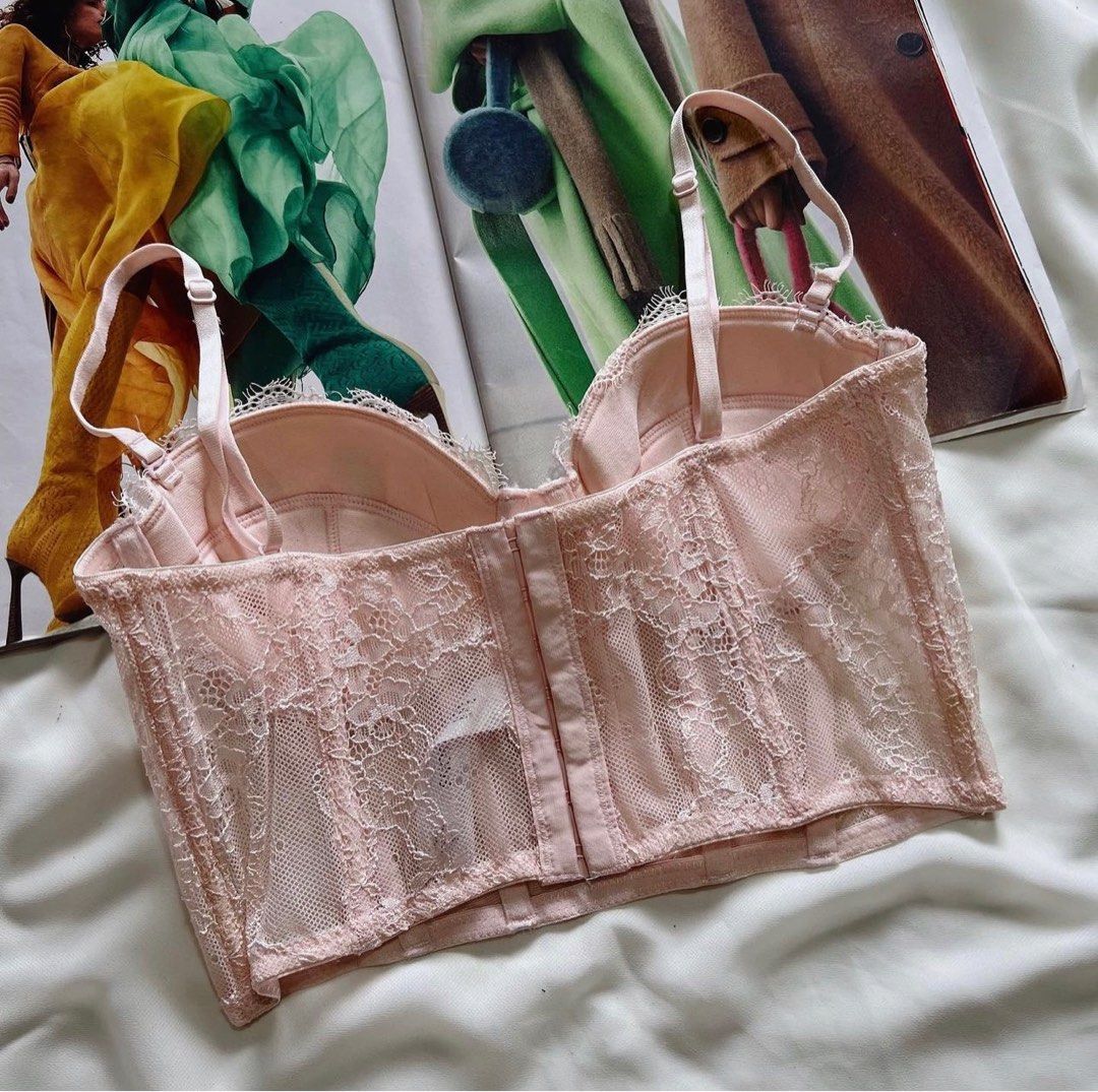 GLASSONS Pastel Pink Lace Corset Bustier on Carousell