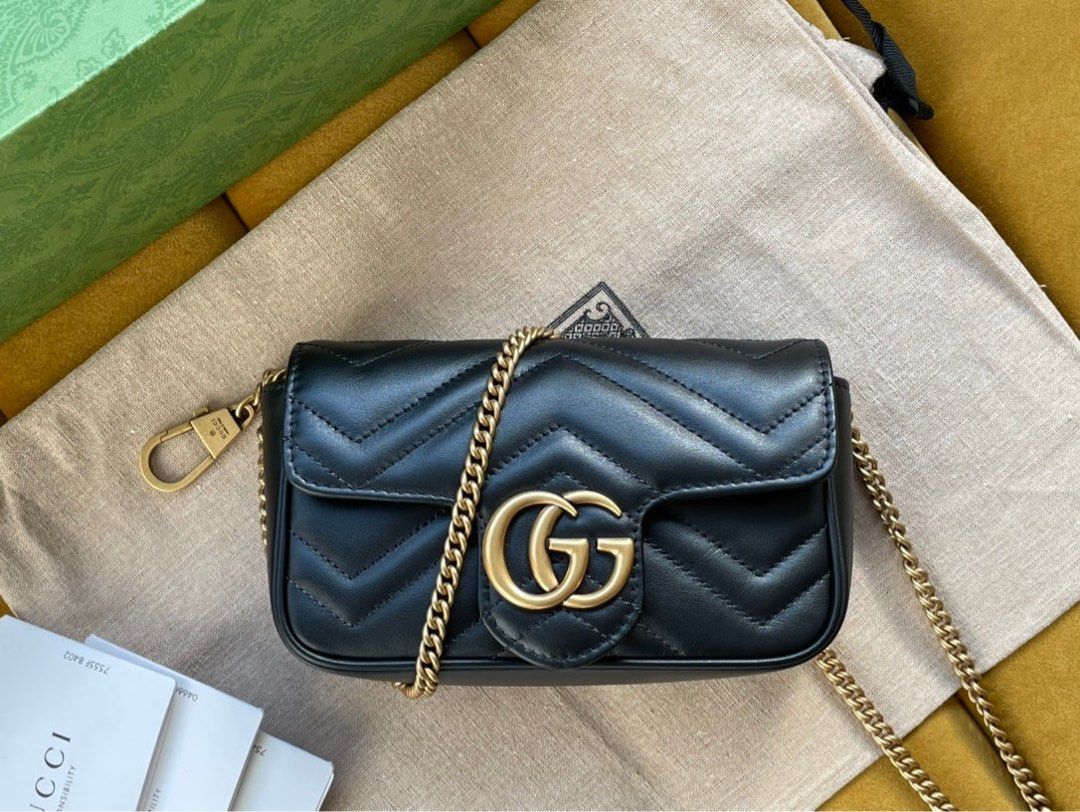 Black GG Marmont super mini leather cross-body bag
