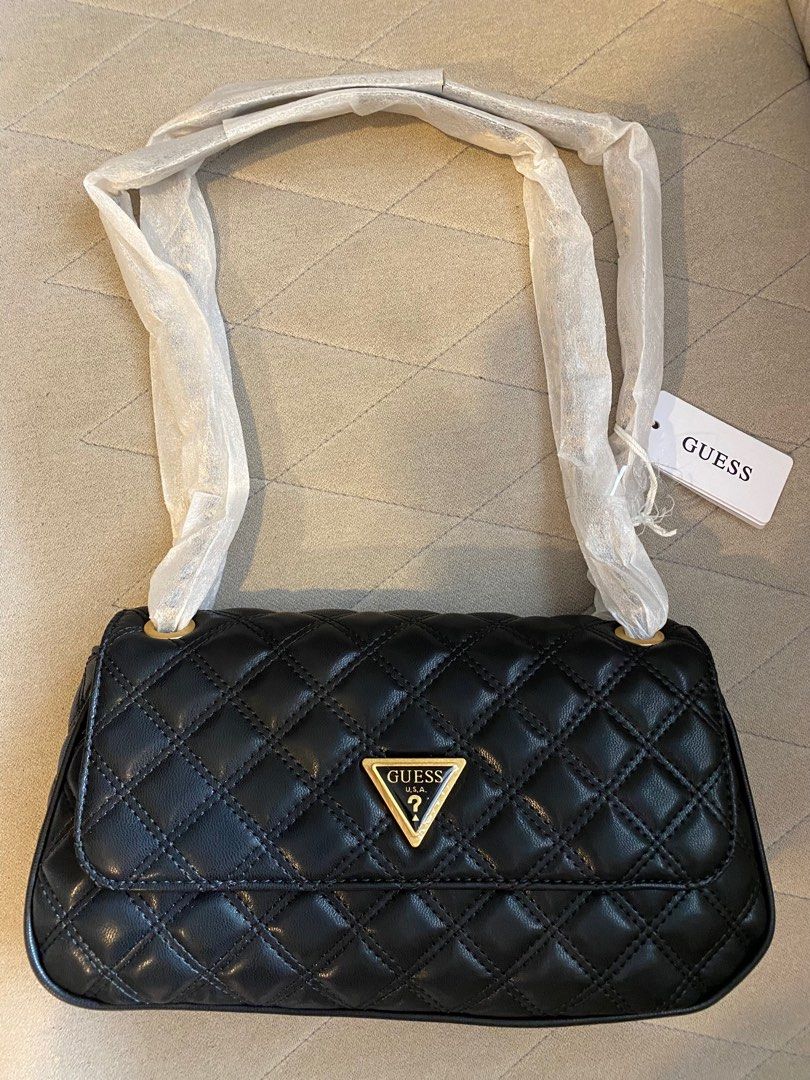 Guess Giully Quilted Convertible Flap Crossbody Bag - Black