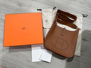 AUTHENTIC HERMES EVELYNE , H SLING MESSENGER BAG IN LEATHER, Luxury, Bags &  Wallets on Carousell