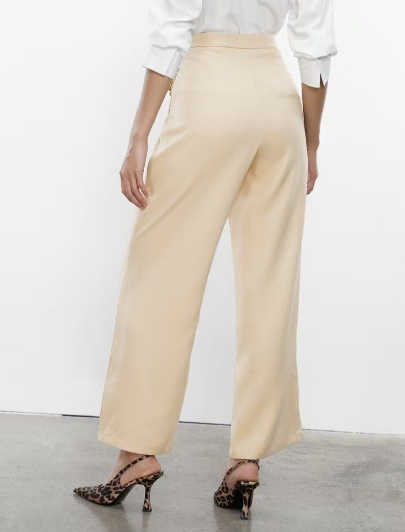 High Waisted Cheongsam Buttoned Pants in Cream Women s Fashion