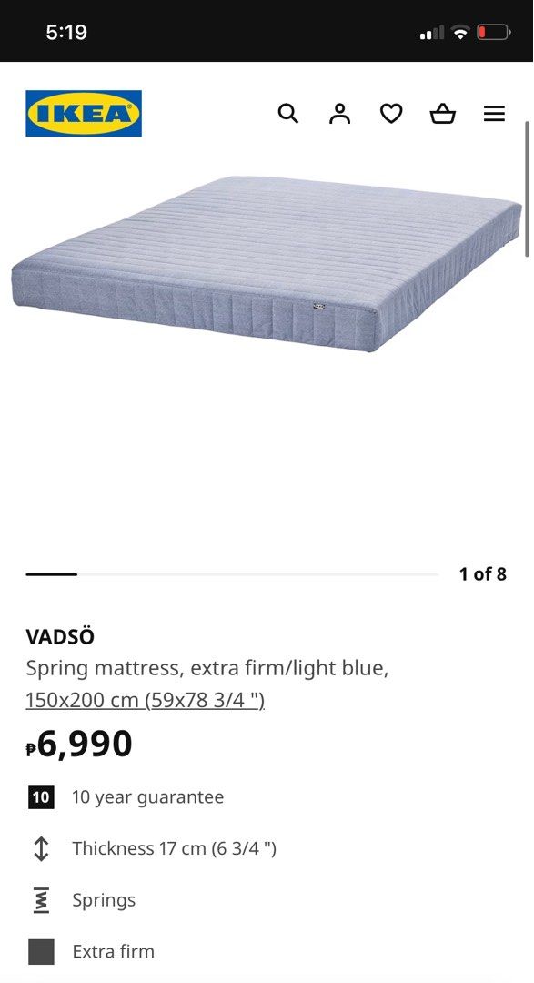 IKEA Vadso Mattress (10year guarantee) w/ receipt, Furniture & Home