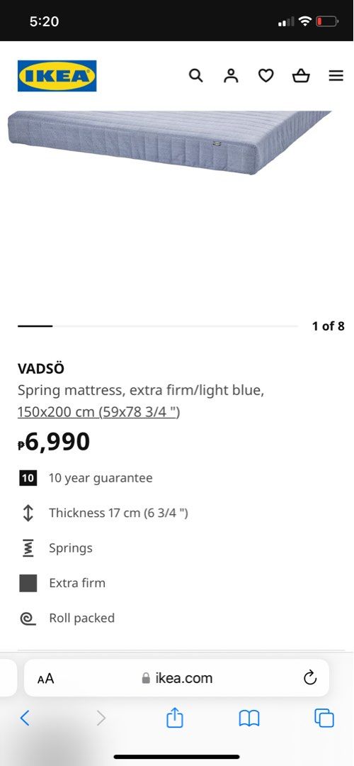 IKEA Vadso Mattress (10year guarantee) w/ receipt, Furniture & Home Living, Furniture, Bed