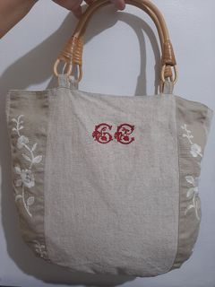 IMPORTED EMBROIDERED CANVAS TOTE BAG/ BEACH BAG