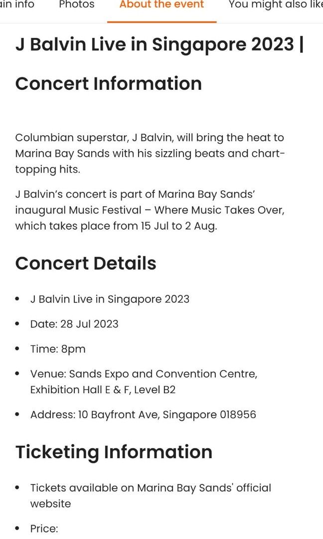 J Balvin Live in Singapore 2023, Concert