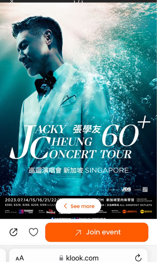 Jacky Cheung Concert Tour 2023, Tickets & Vouchers, Event Tickets on