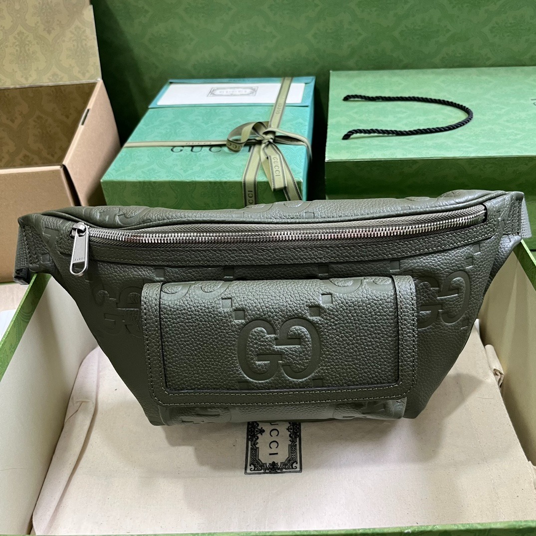 Jumbo GG belt bag in dark green leather