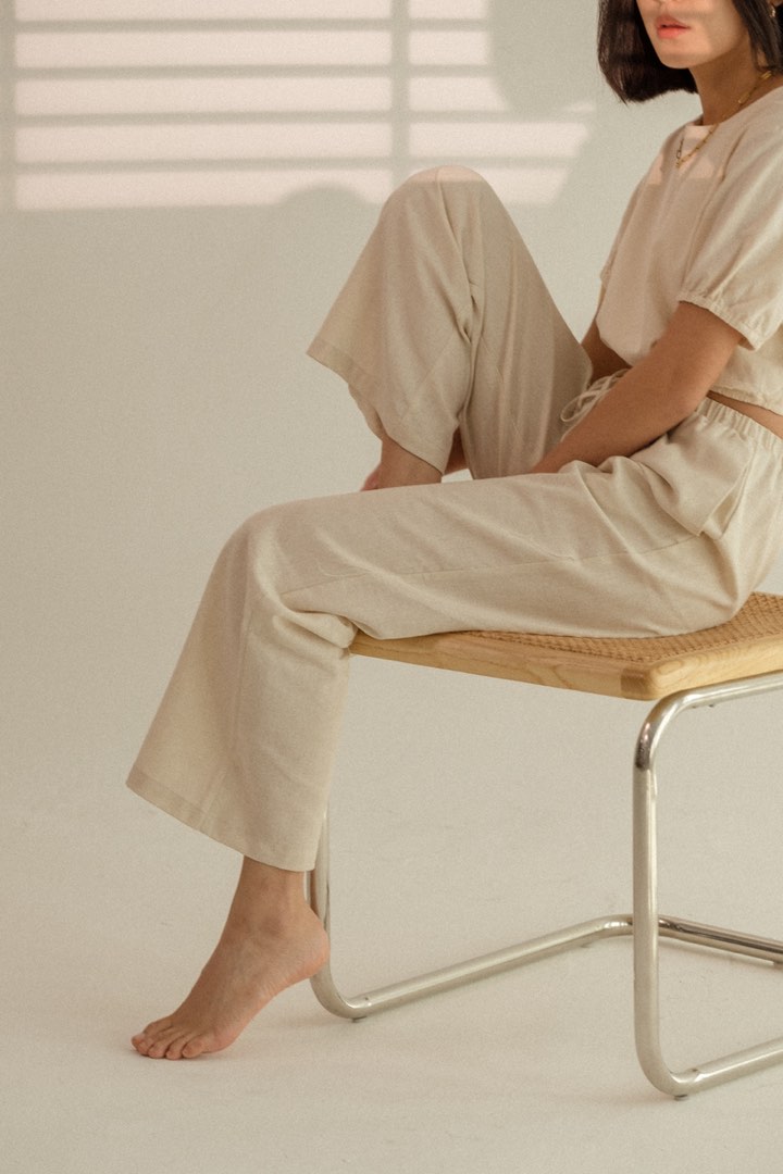 Kierra Drawstring Linen Pants (White)