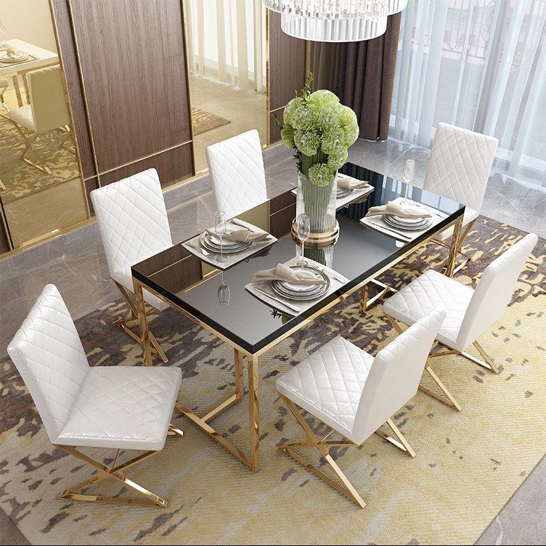 LANARE Modern Gold Dining Table Set, Furniture & Home Living, Furniture