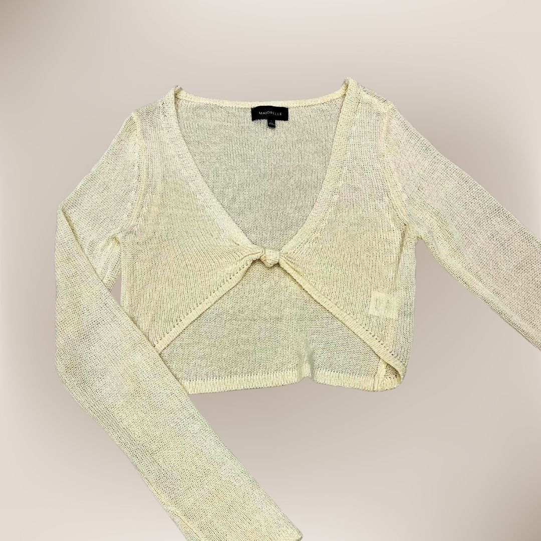 Light Yellow Knitted Cropped Cardigan (Category: Coats, Jackets and Outerwear) located in Quezon City. Submitted by aces_ (Listing ID 1245482624, Image 1). Description: Brand new, never been used High quality knit fabric! Hard to let go Best fits S-M frames Bought in Korea for Php 700 Letting go for Php 199 only.