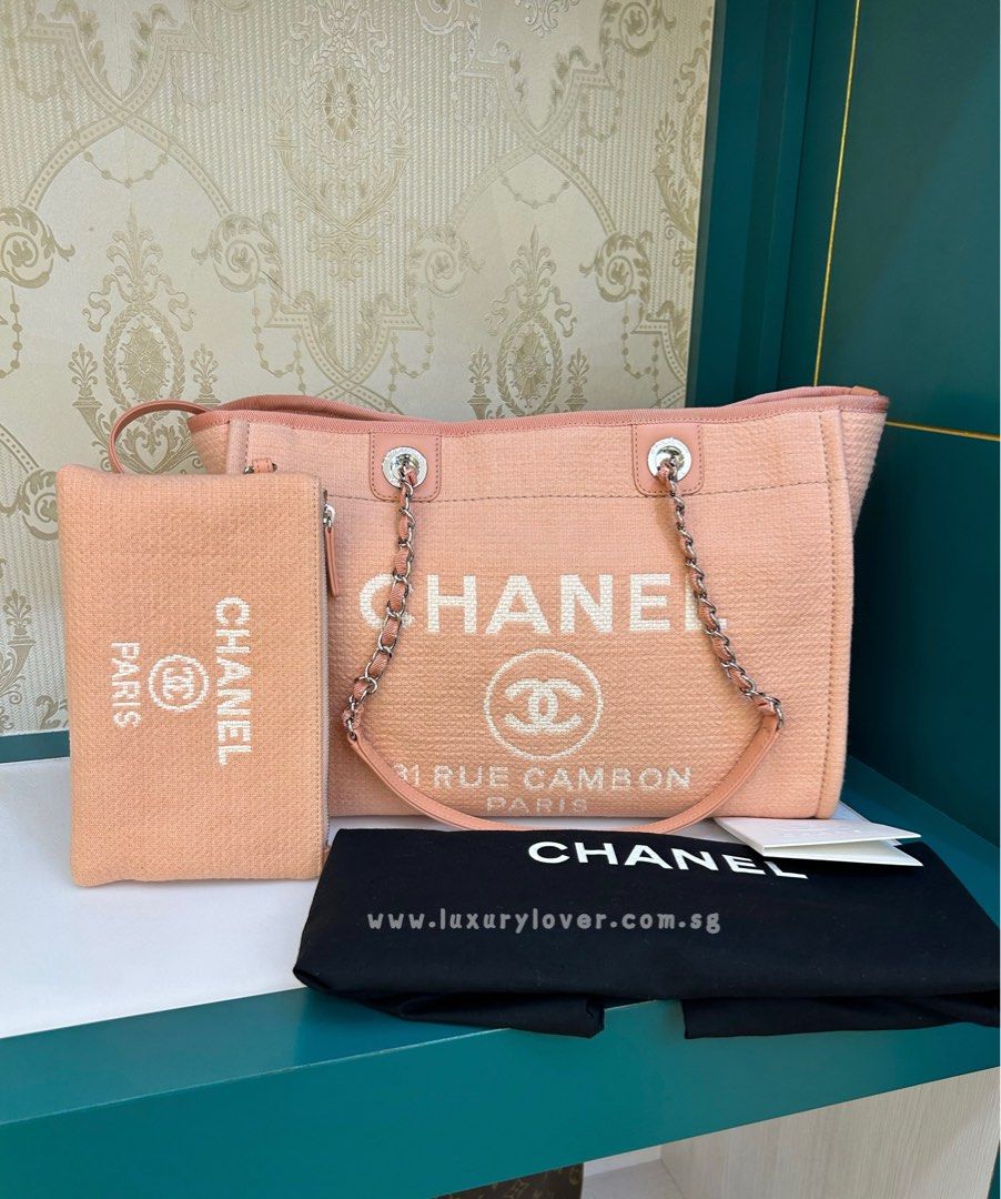 Like New Chanel Deauville Tote Light Orange Canvas SHW, Luxury