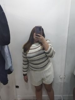 Long Sleeve Knitted and White Shorts