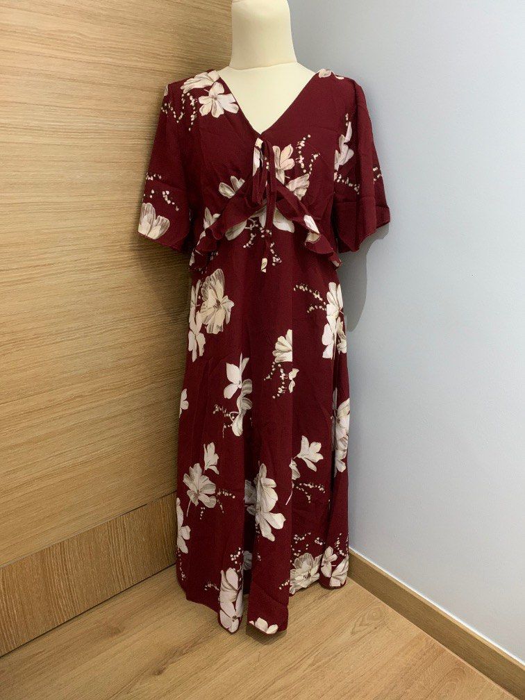 Maroon floral clearance maxi dress