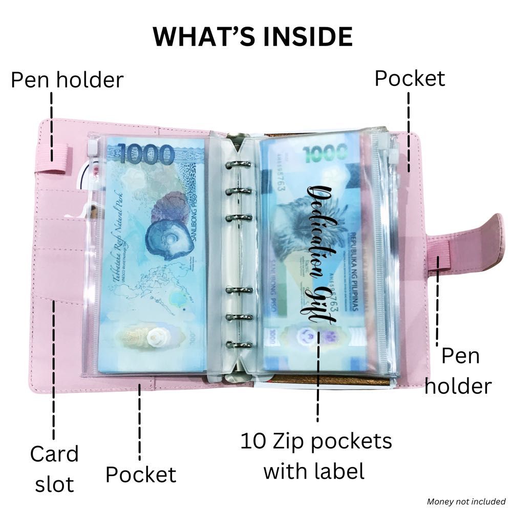 MONEY ORGANIZER/BINDER 10 ZIP POCKET (Category: Accessory Holder, Box & Organizers) located in Cainta. Submitted by ding.store (Listing ID 1245434047, Image 3). Description: • 𝐌𝐎𝐍𝐄𝐘 𝐎𝐑𝐆𝐀𝐍𝐈𝐙𝐄𝐑 • PLAIN COLOR 💵 A6 size 💵 Pen holder 💵 Card slot 💵 Pocket 💵 10 Zip pockets with label 💵 6 Colors available 📍 Cainta, Rizal (near Marikina) 🚚 Delivery via Grab express, Lalamove, J&T or Shopee 🏦 Pay thru BDO, BPI, PSBank, Metrobank, Gca