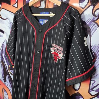 Baseball Style Jersey, Cotton, Chicago Bulls, Pinstriped Fabric