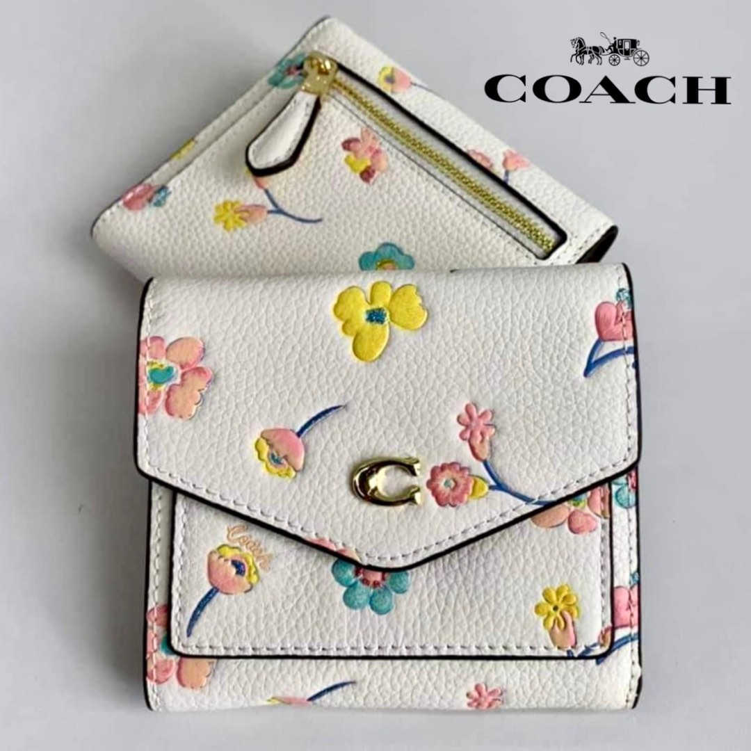 New Coach 🇺🇸 Original C2620 Wyn Small Wallet with Watercolor Floral Print  Women Short Folded Wallet with Full Set of Coach Package