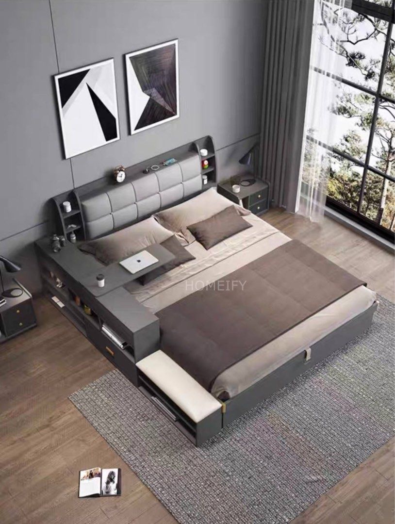 NOBU Modern All in One Bedframe, Furniture & Home Living, Furniture ...