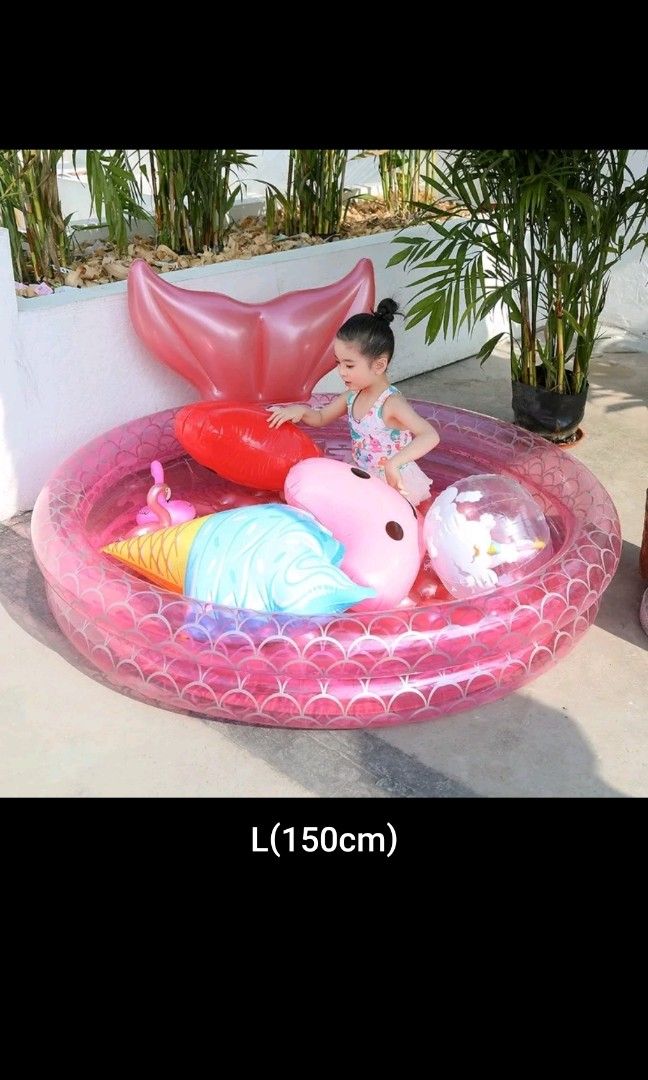 Pink mermaid tale inflatable swimming pool (Category: Other Babies Going Out Needs) located in Zamboanga. Submitted by Chuchai (Listing ID 1245598212, Image 1). Description: Quality Pink Mermaid Tail inflatable swimming pool 150cm Used Twice.