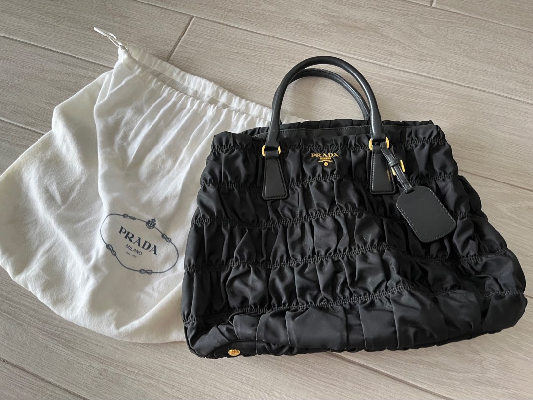 Prada black nylon ruched bag