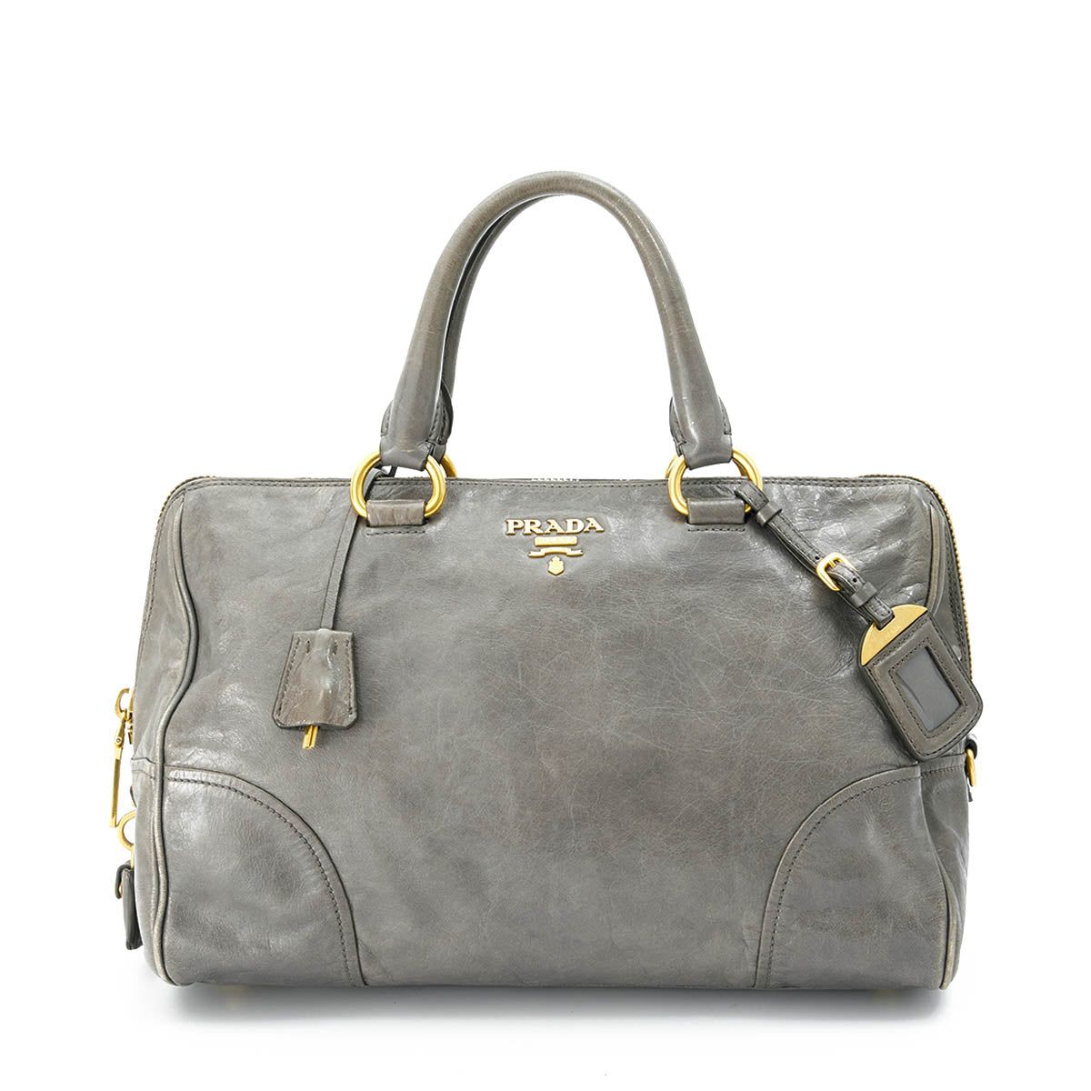 Prada Grey Vitello Shine Leather Top Handle Bag Prada
