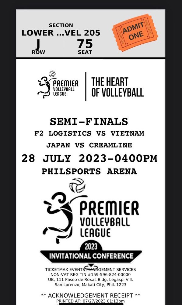 PVL TICKET 28 July 2023 Games, Tickets & Vouchers, Event Tickets on