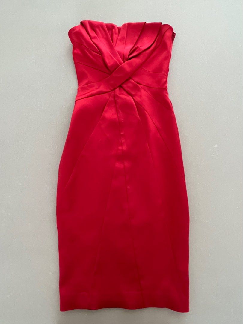 Red silk cocktail dress outlet