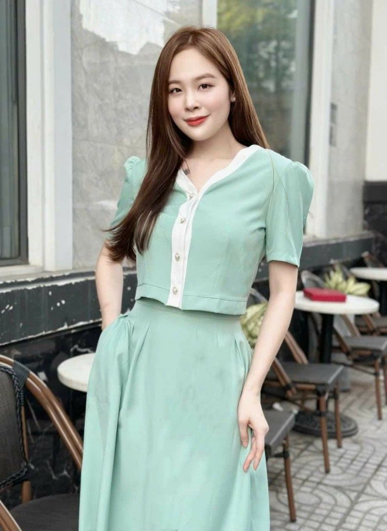 Sage Green and Nude color Coords or Set, Blouse and Skirt Terno, Women's  Fashion, Dresses \u0026 Sets, Sets or Coordinates on Carousell