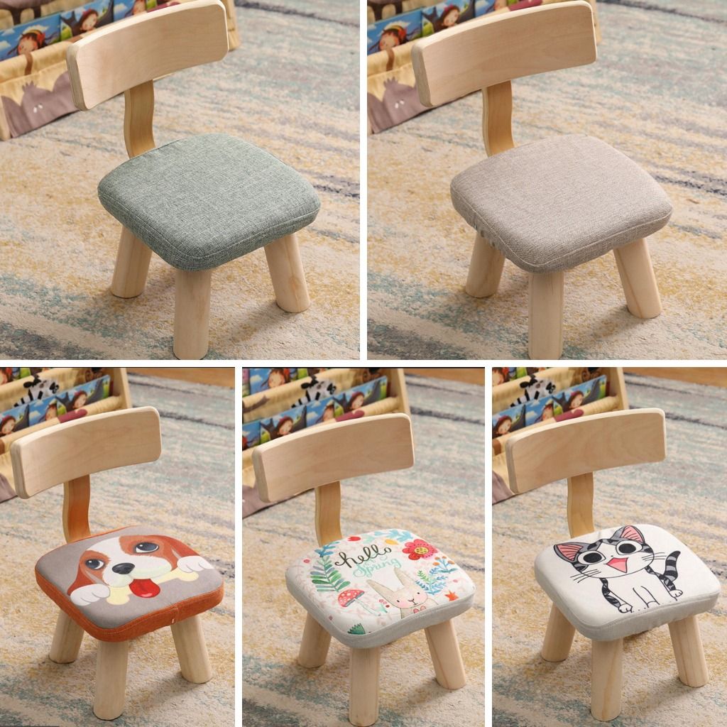 SMALL WOODEN OTTOMAN STOOL KIDS BACK SUPPORT WOODEN STOOL WITH CUSHION STEP STOOL FOR KIDS