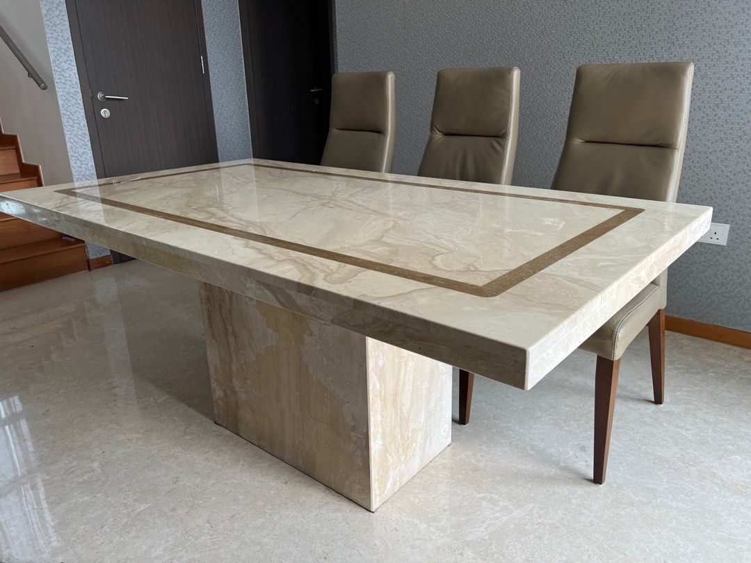 Solid Marble Dining Table with Marble Base, Furniture & Home Living