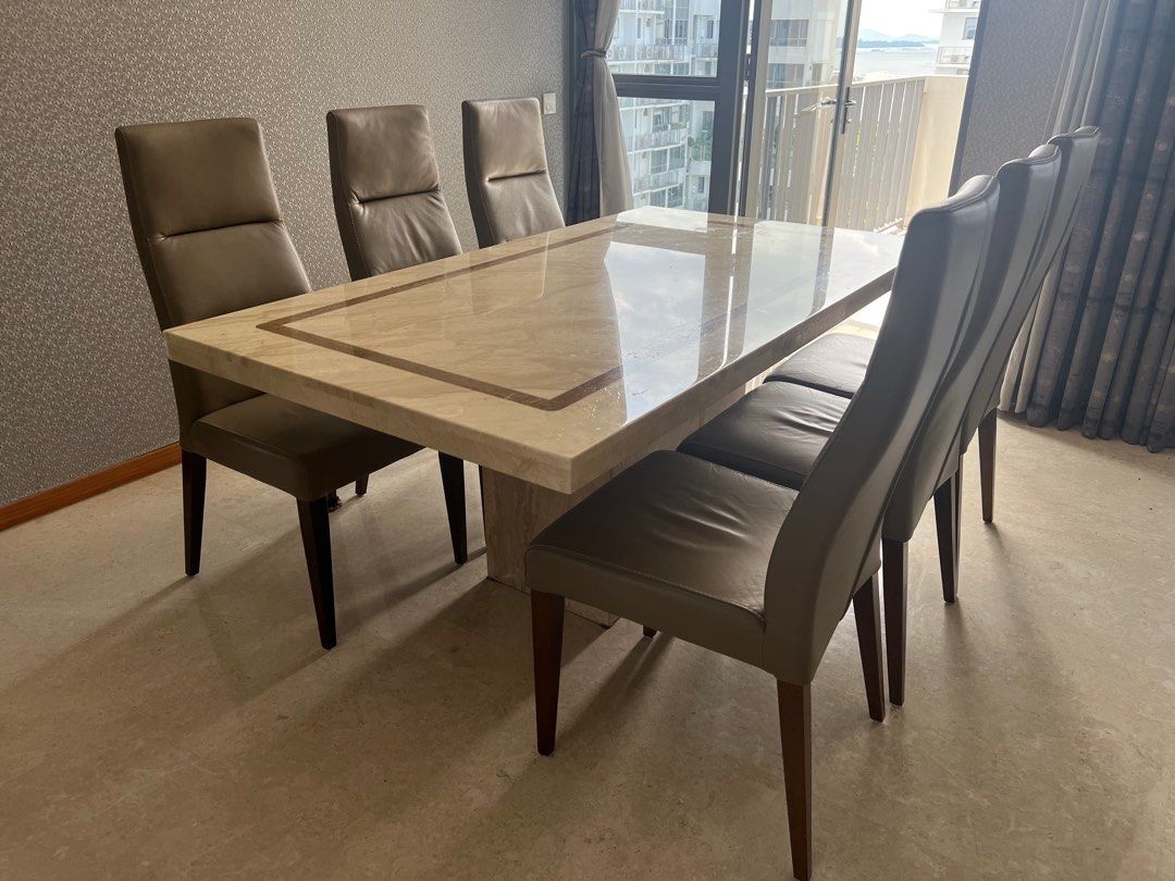 Solid Marble Dining Table with Marble Base, Furniture & Home Living
